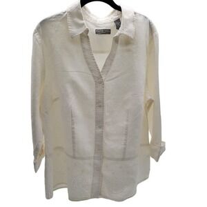 Kate Hill Women’s White‎ Linen Eyelet Collared Blouse 16W